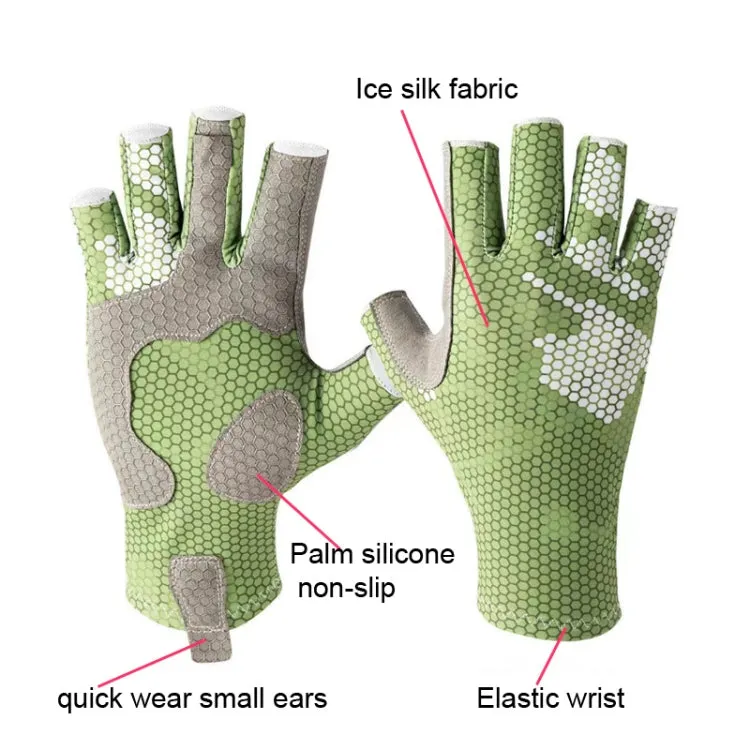 Ice Silk Half Finger Fishing Gloves Sunscreen  Riding Gloves, Size:  L/XL (Blue Honeycomb)