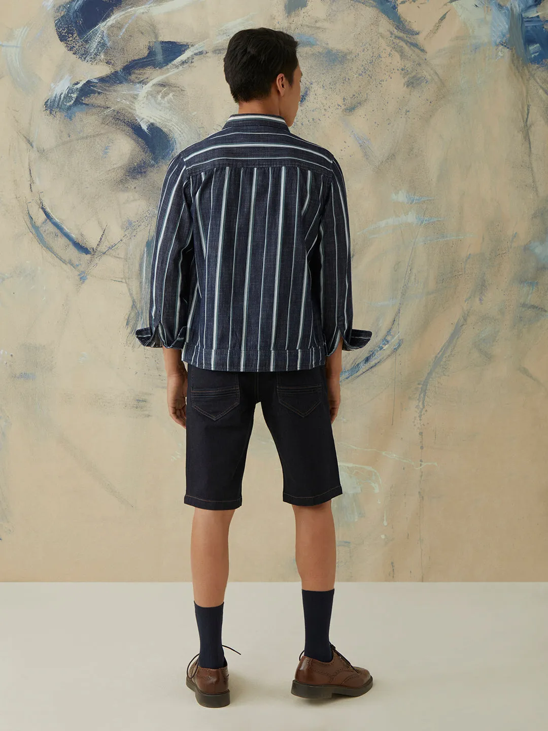 Indigo Striped Denim Overshirt