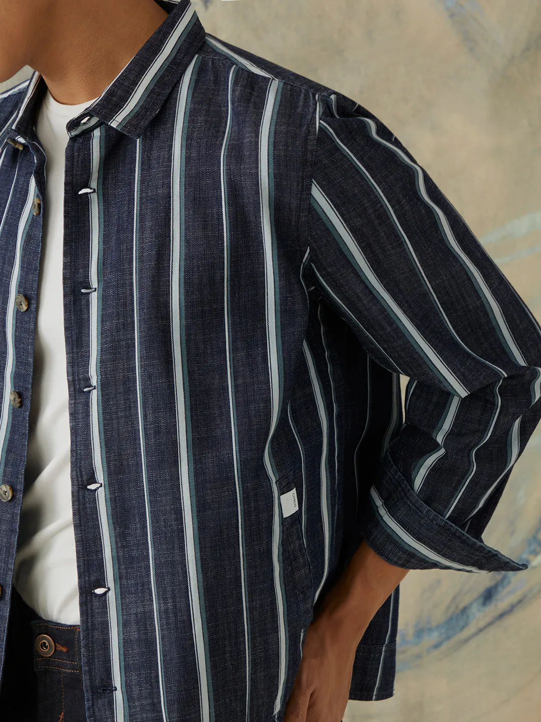 Indigo Striped Denim Overshirt