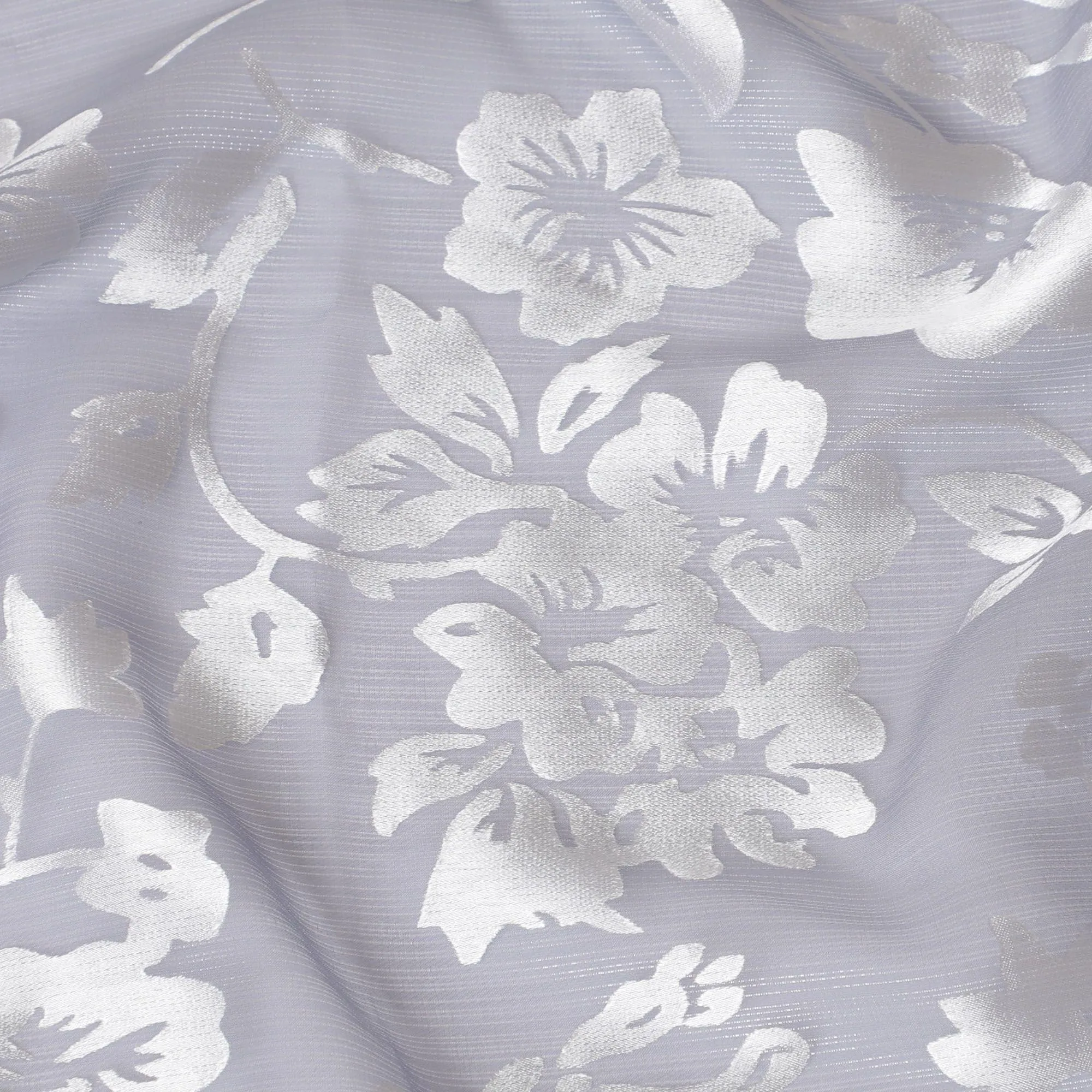 Iron grey Premim pure silk chiffon fabric with silver jacquard in floral design-D15315