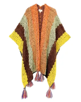 JC063333 5-Color-Tones Crochet Tassel-Accent Ruana-Orange