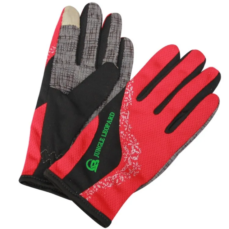 JUNGLE LEOPARD Outdoor Sports Mountaineering Full Finger Gloves Mesh Touch Screen Anti-Skid Gloves, Size: S(Red Black)