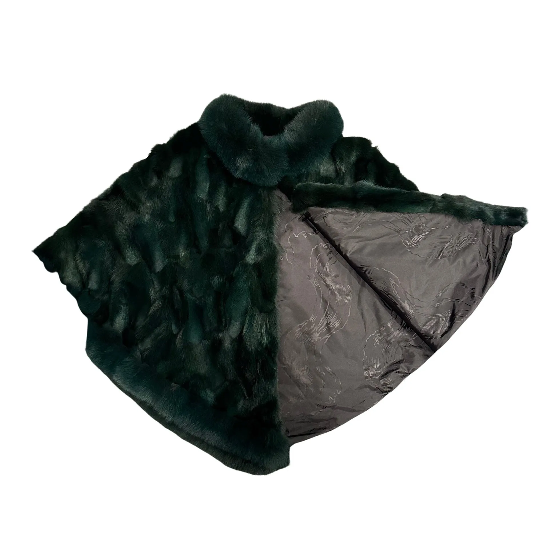 Kashani Ladies Emerald Green Fox Fur Poncho