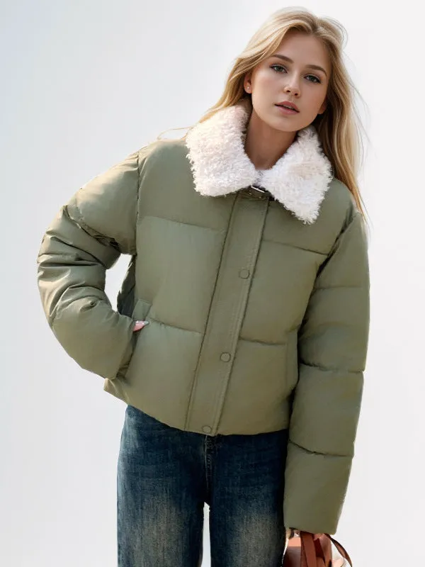 Lamb Fur Collar Loose Short Cotton-padded Jacket