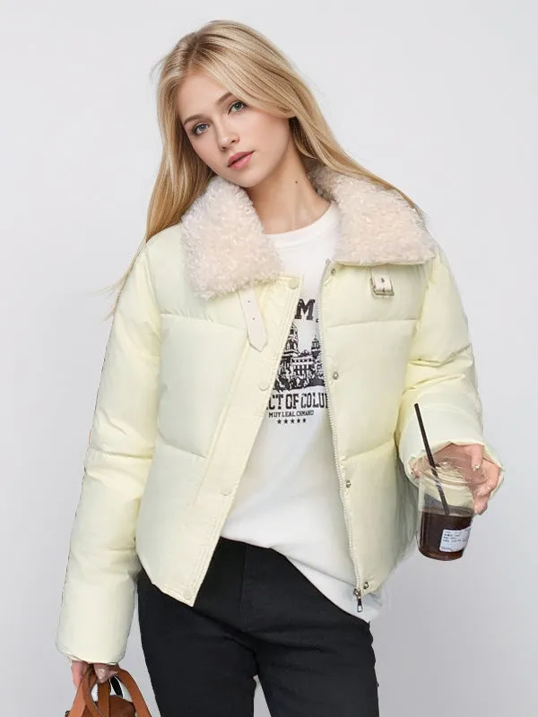 Lamb Fur Collar Loose Short Cotton-padded Jacket