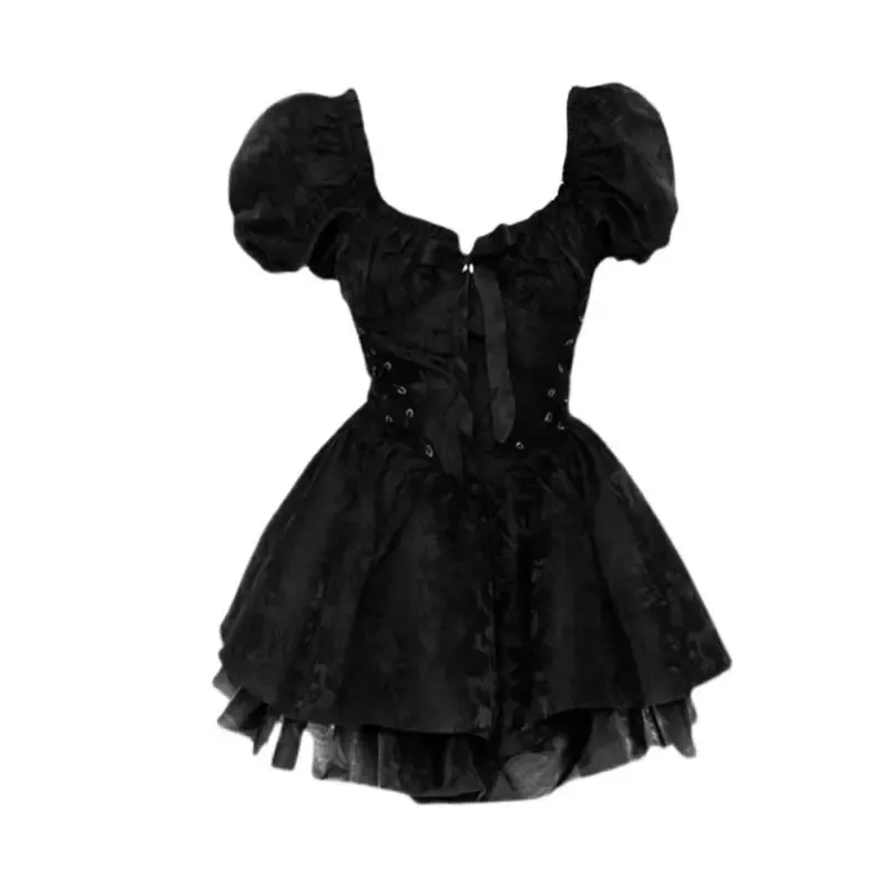 LANFUBEISI Summer Black Gothic Mini Dress Women Short Sleeve Even Party Dress Female Casual Bodycon Lace Beach Sundress Female Chic