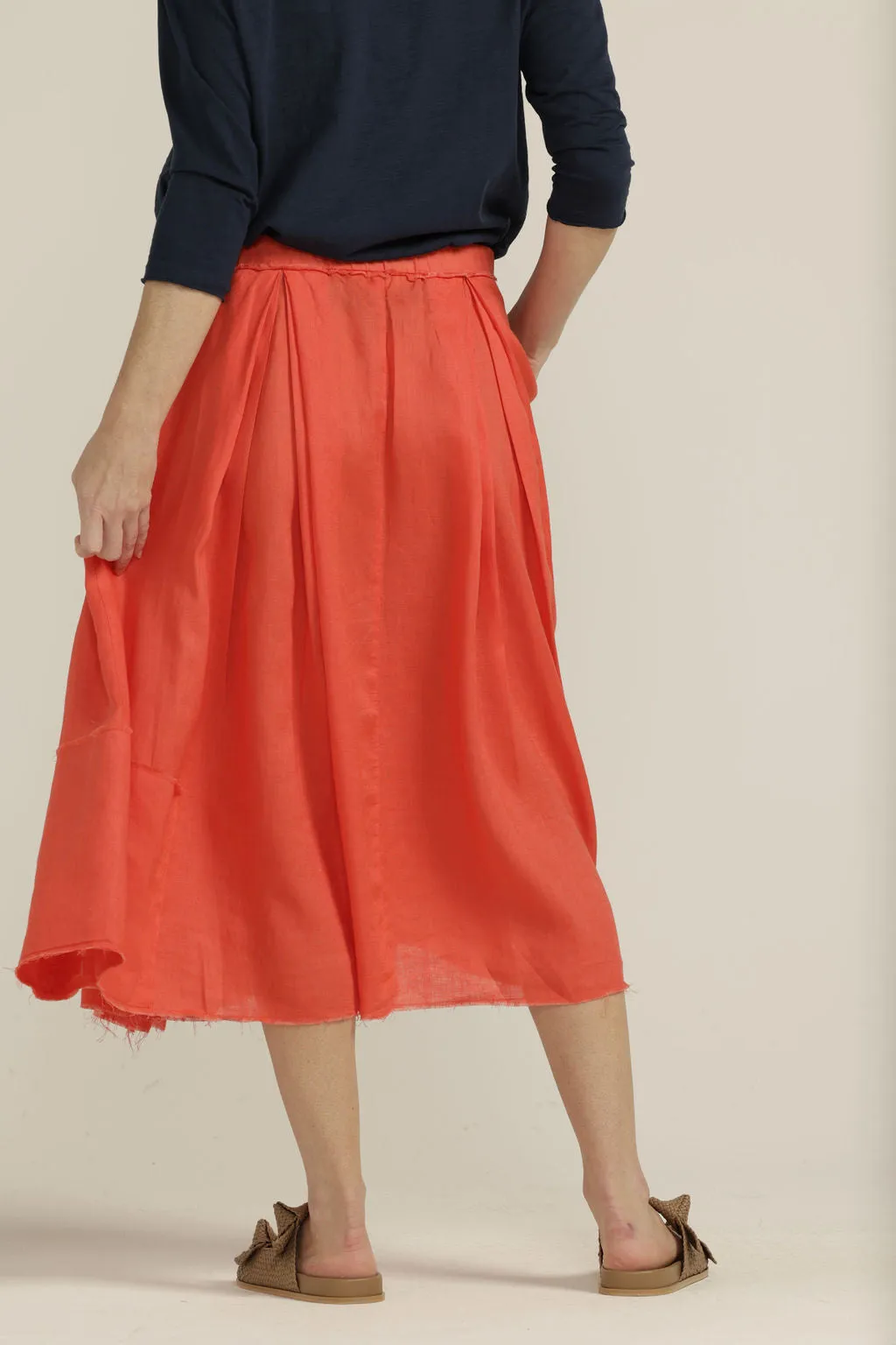 Linen Pleated Full Skirt Chilli