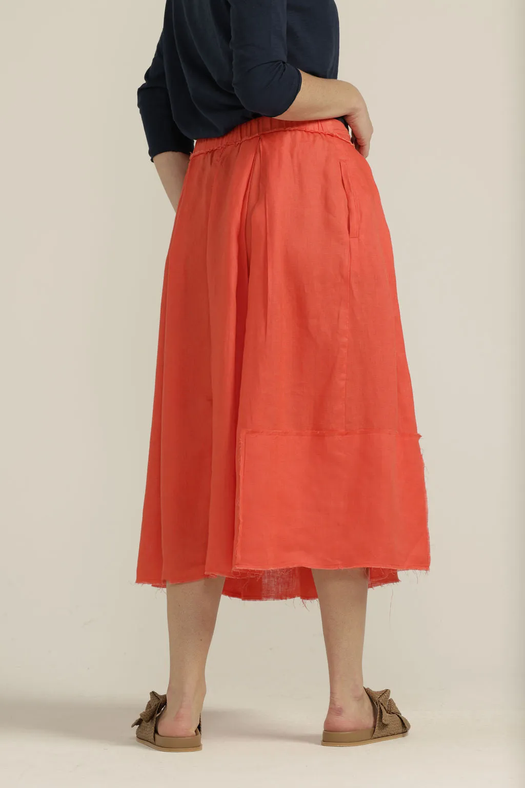 Linen Pleated Full Skirt Chilli