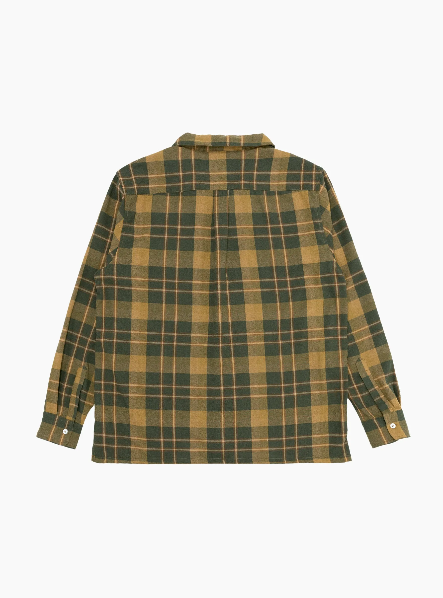 Long Sleeve Camp Collar Olive Plaid