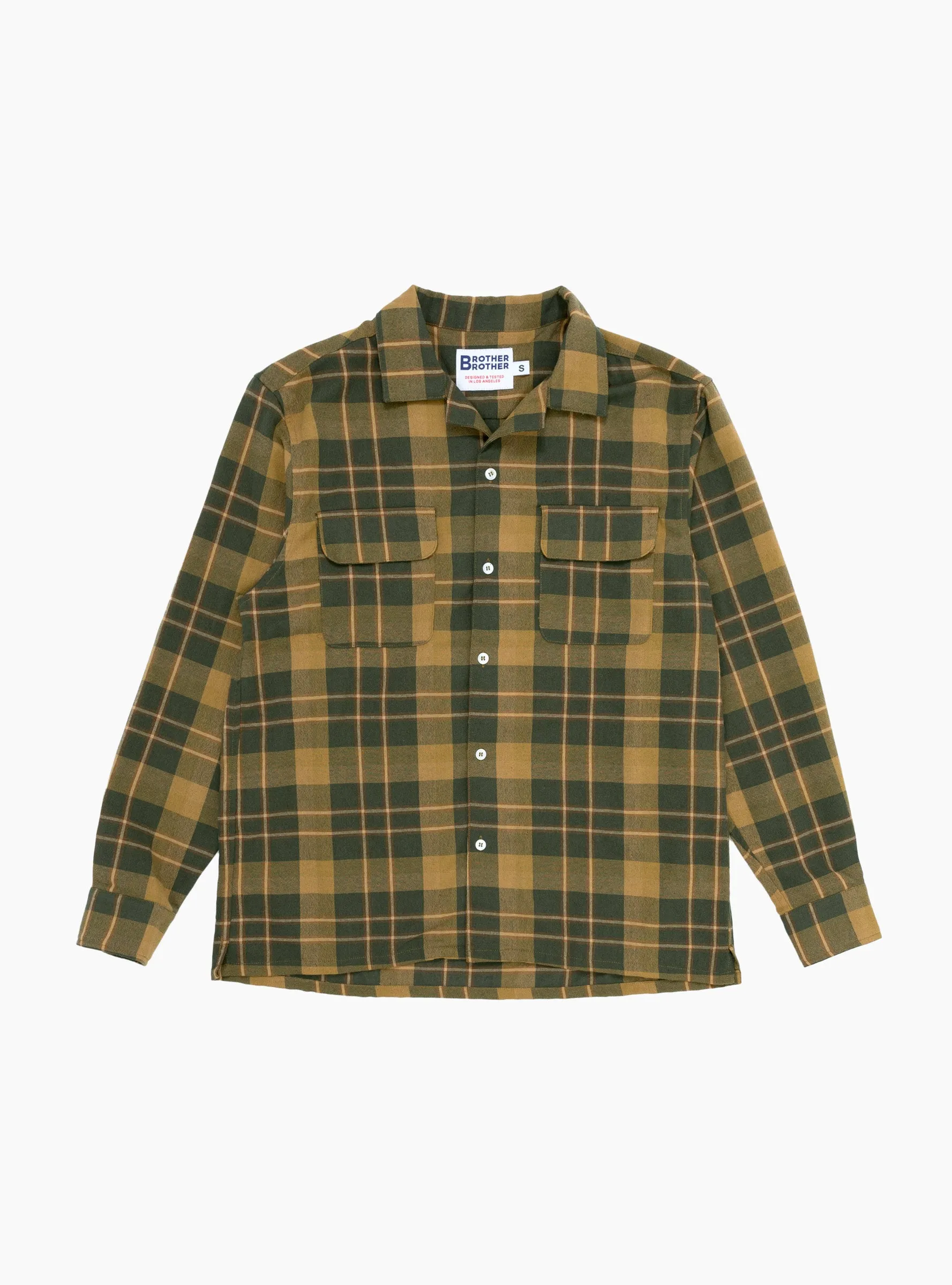 Long Sleeve Camp Collar Olive Plaid