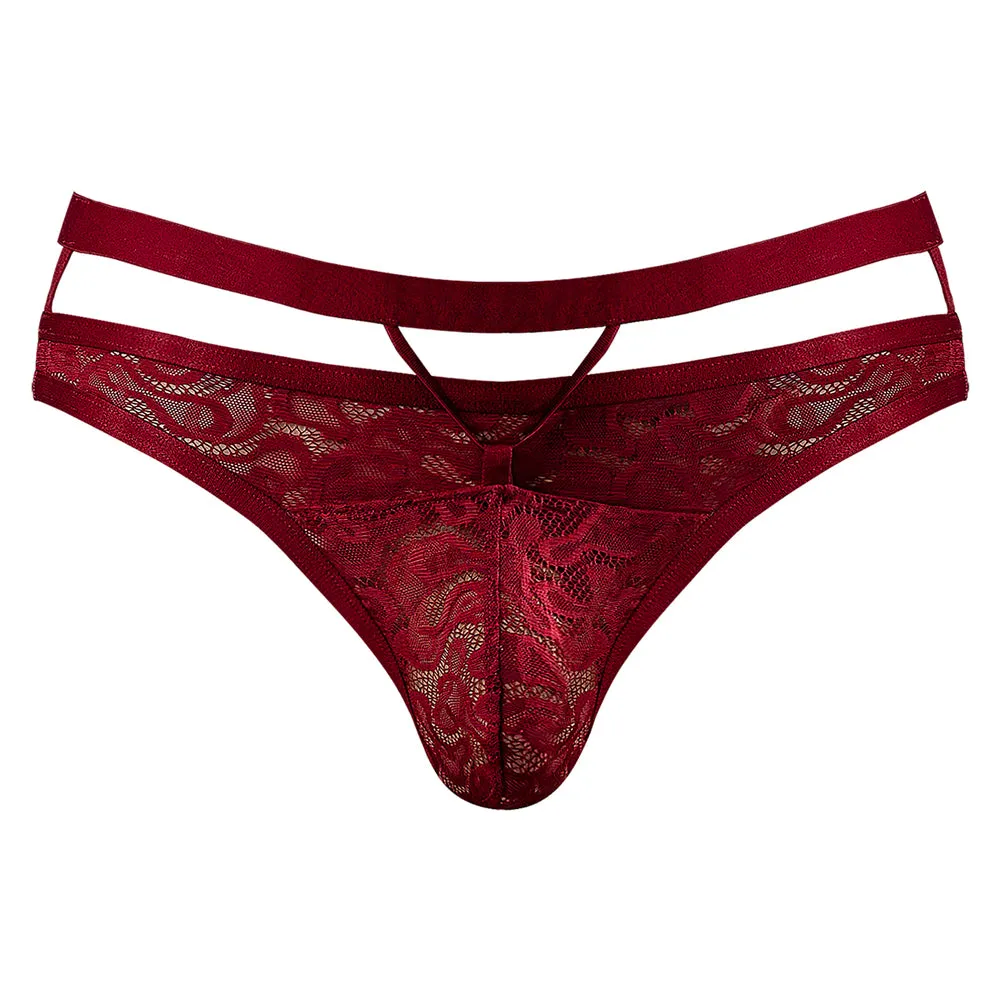 Male Power Lucifer Cut Out Strappy Thong Burgundy L/XL