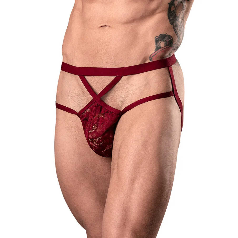 Male Power Lucifer Strappy Jock Burgundy S/M