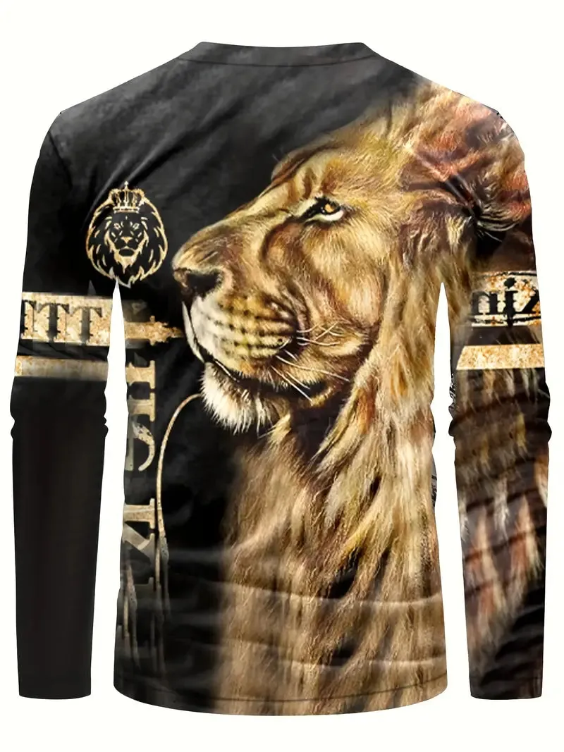 Men's Black & Gold "The King" Long Sleeve Lion Graphic Top