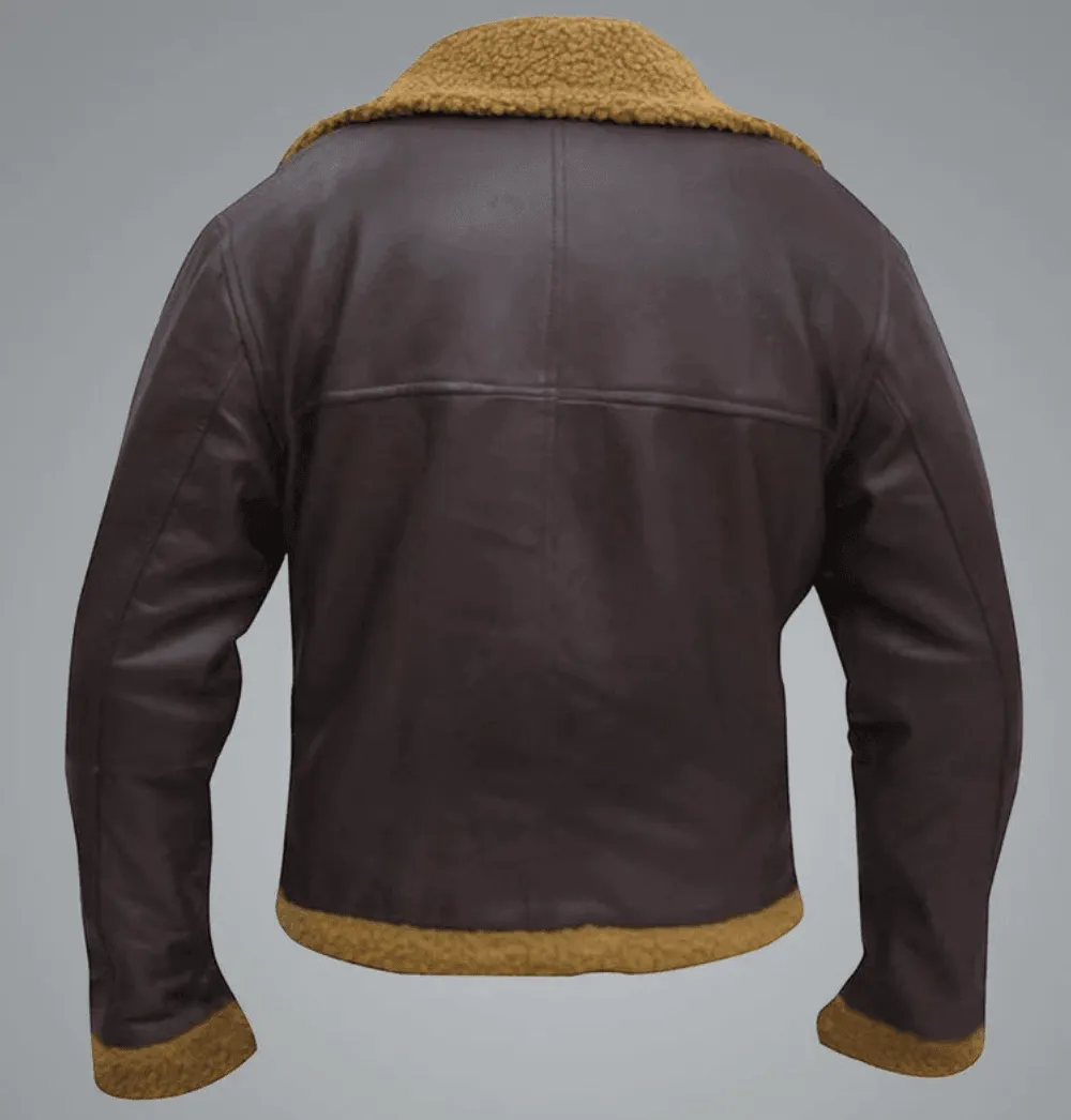 Mens Flying Aviator Sheepskin Brown Shearling Jacket