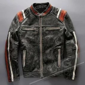 Men's Vintage Motorcycle Cafe Racer Biker Retro Moto Distressed Leather Jacket