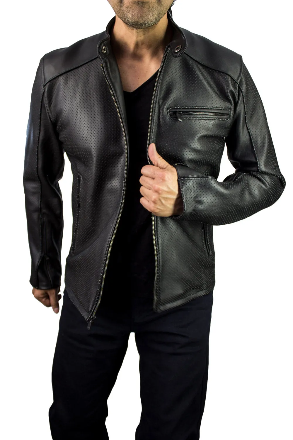 MOTOP Leather Jacket  - Black Perforated & Black Hardware