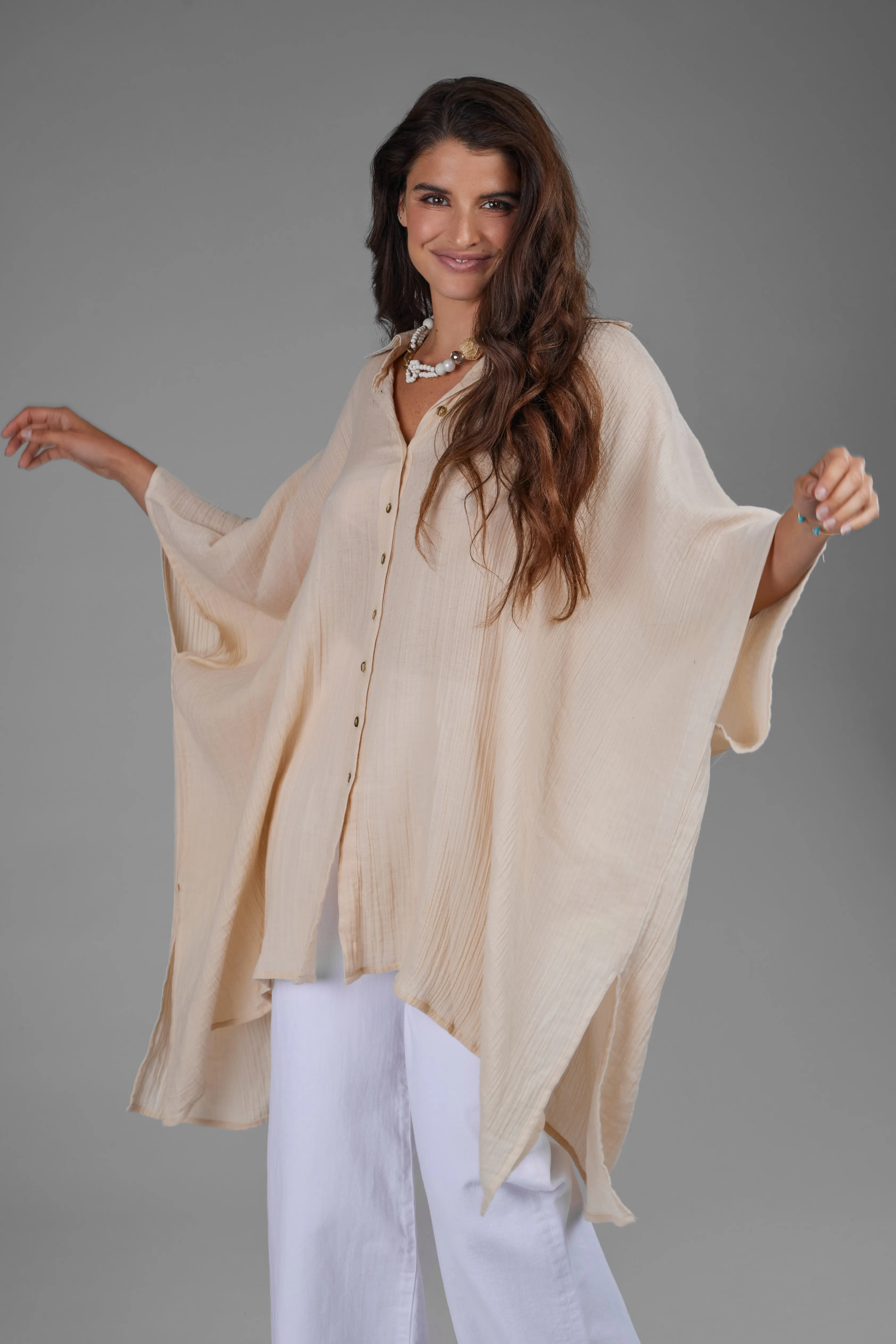 Oversized Textured Cotton Shirt