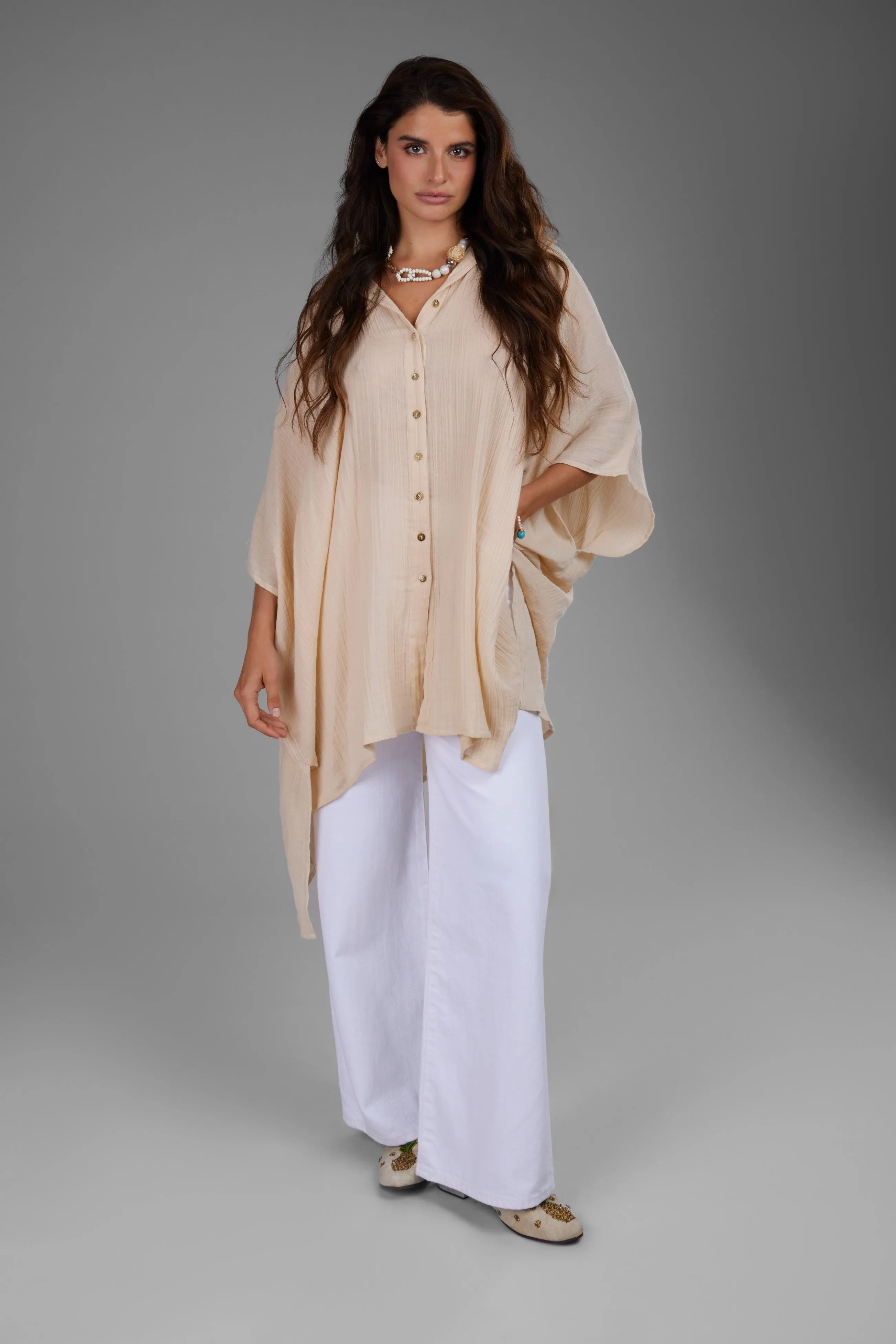 Oversized Textured Cotton Shirt