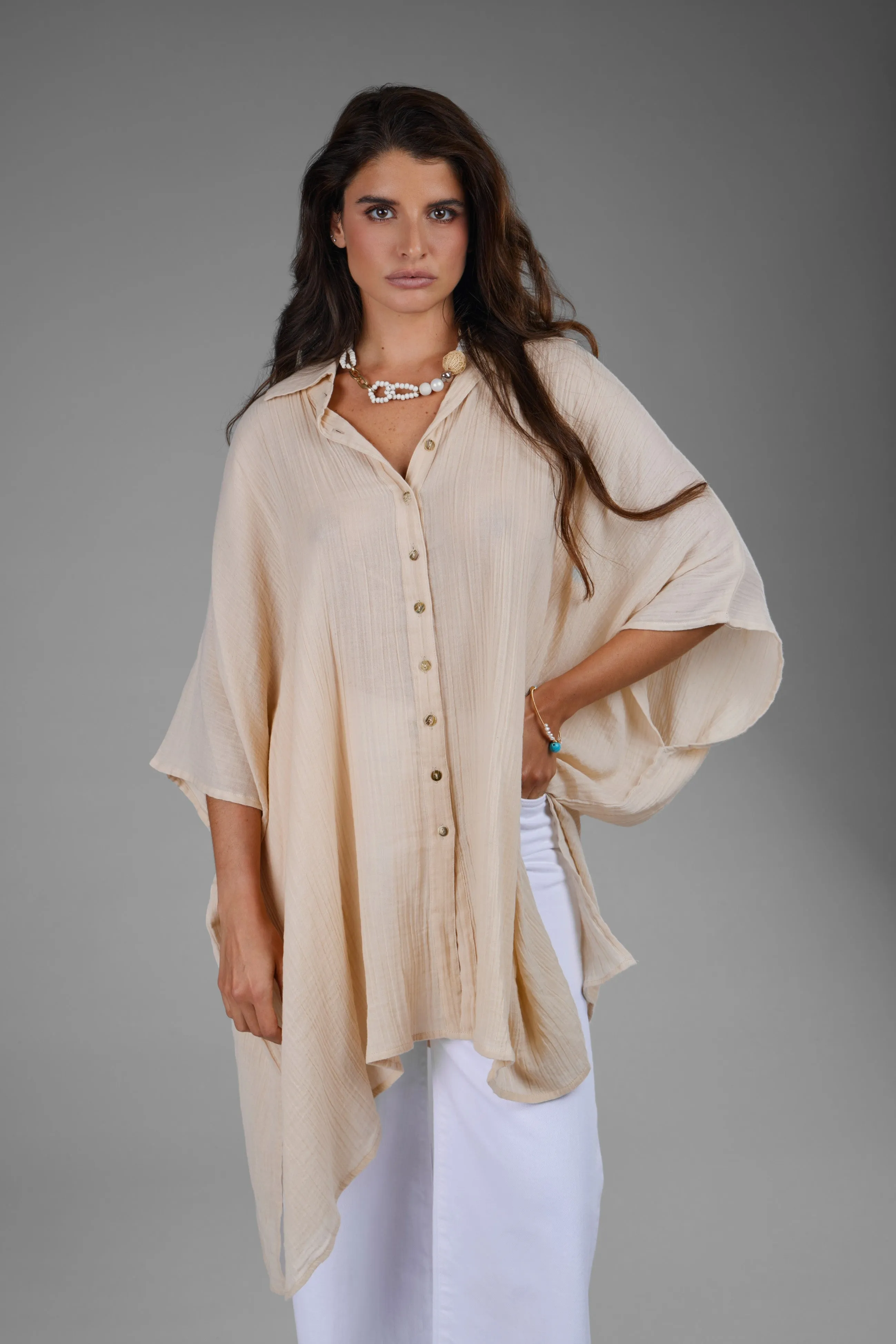 Oversized Textured Cotton Shirt