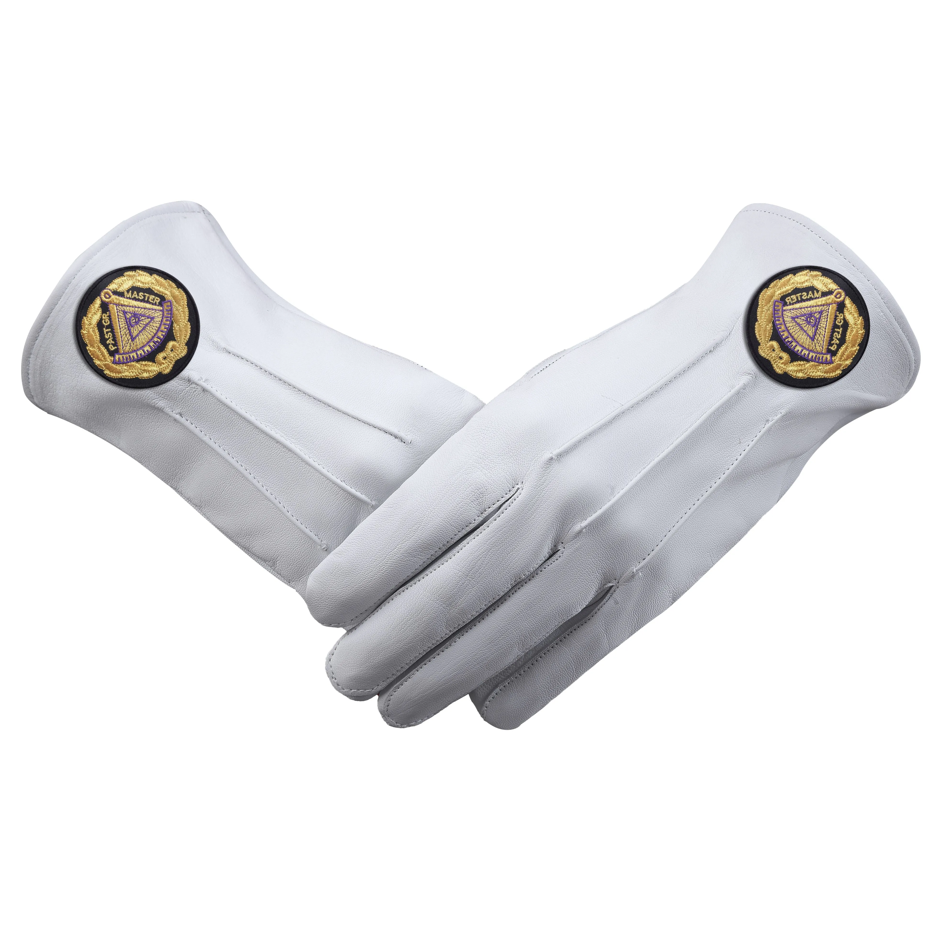 Past Grand Master Blue Lodge Gloves - Machine Embroidery Black Patch