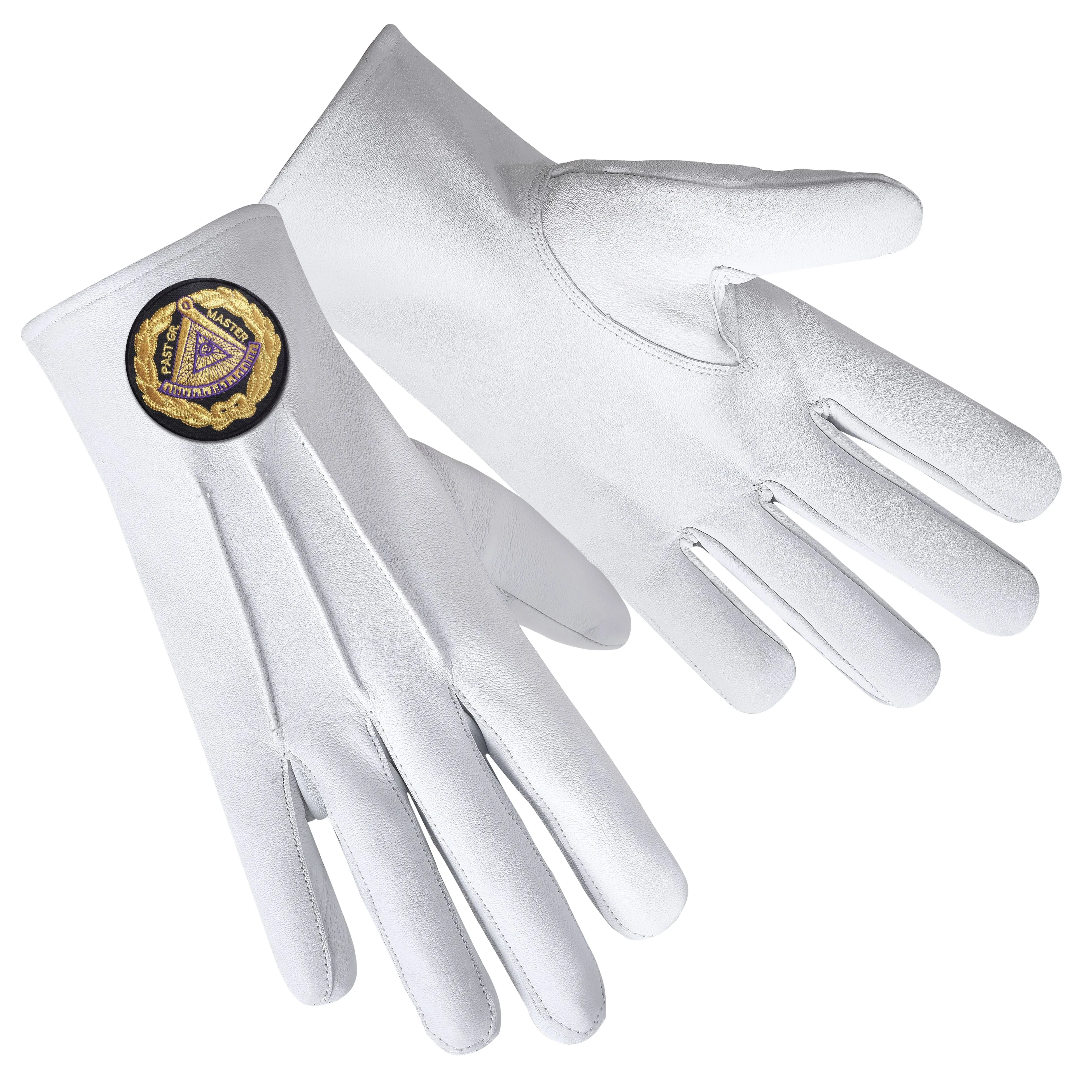 Past Grand Master Blue Lodge Gloves - Machine Embroidery Black Patch