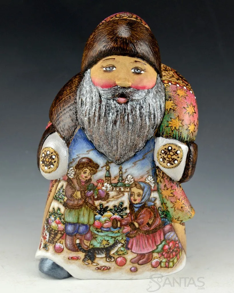 Petite Detailed Wood Burned Russian Santa