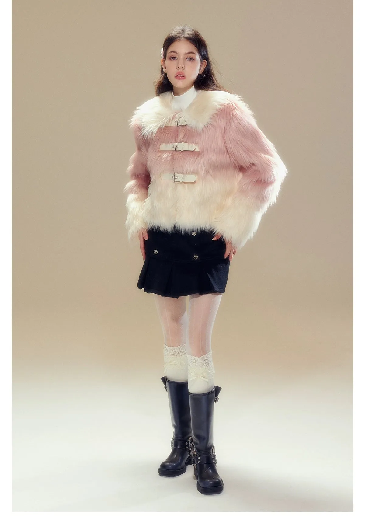 Pink Gradient Button Shearling Jacket