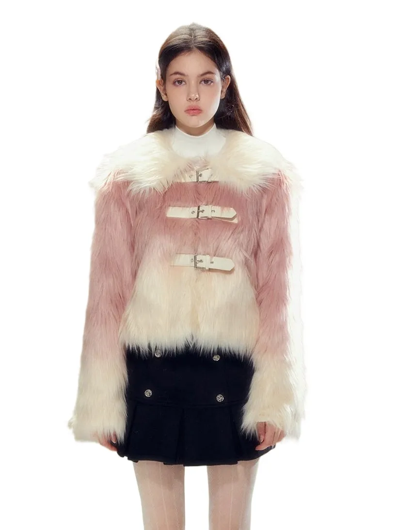 Pink Gradient Button Shearling Jacket