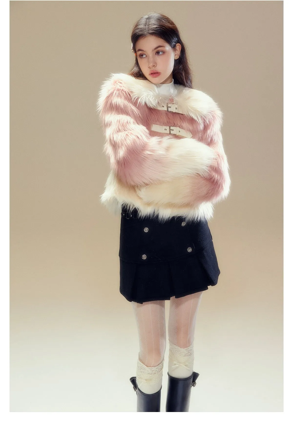 Pink Gradient Button Shearling Jacket