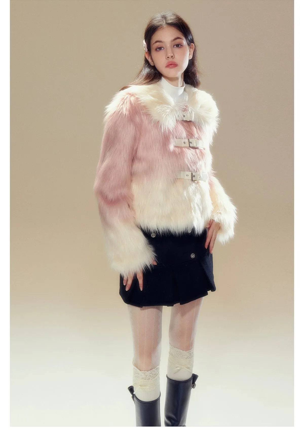 Pink Gradient Button Shearling Jacket