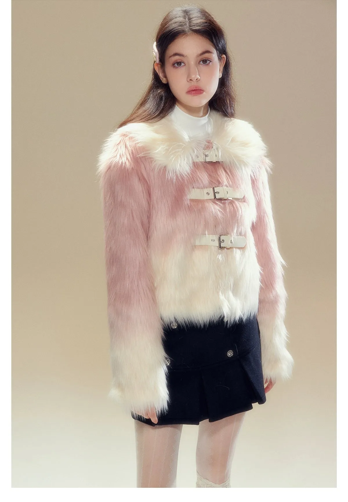 Pink Gradient Button Shearling Jacket