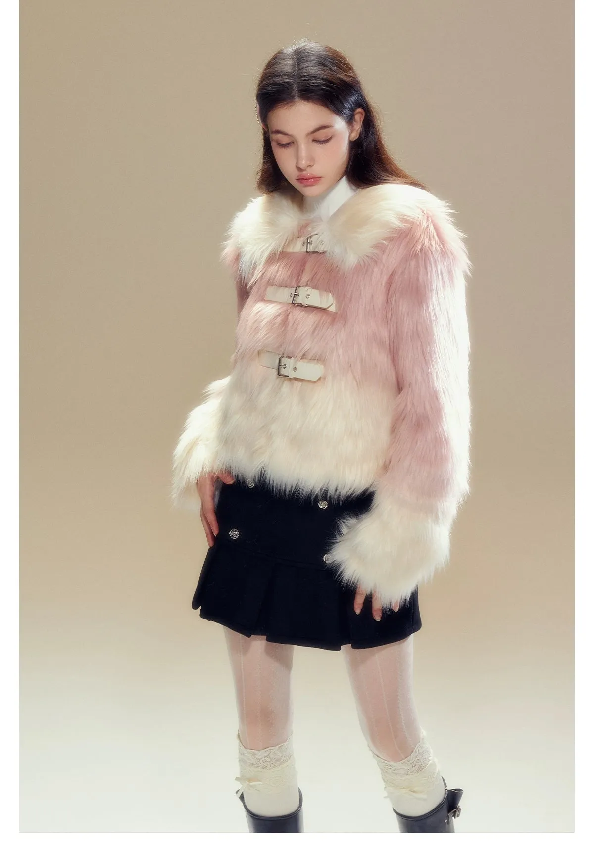 Pink Gradient Button Shearling Jacket