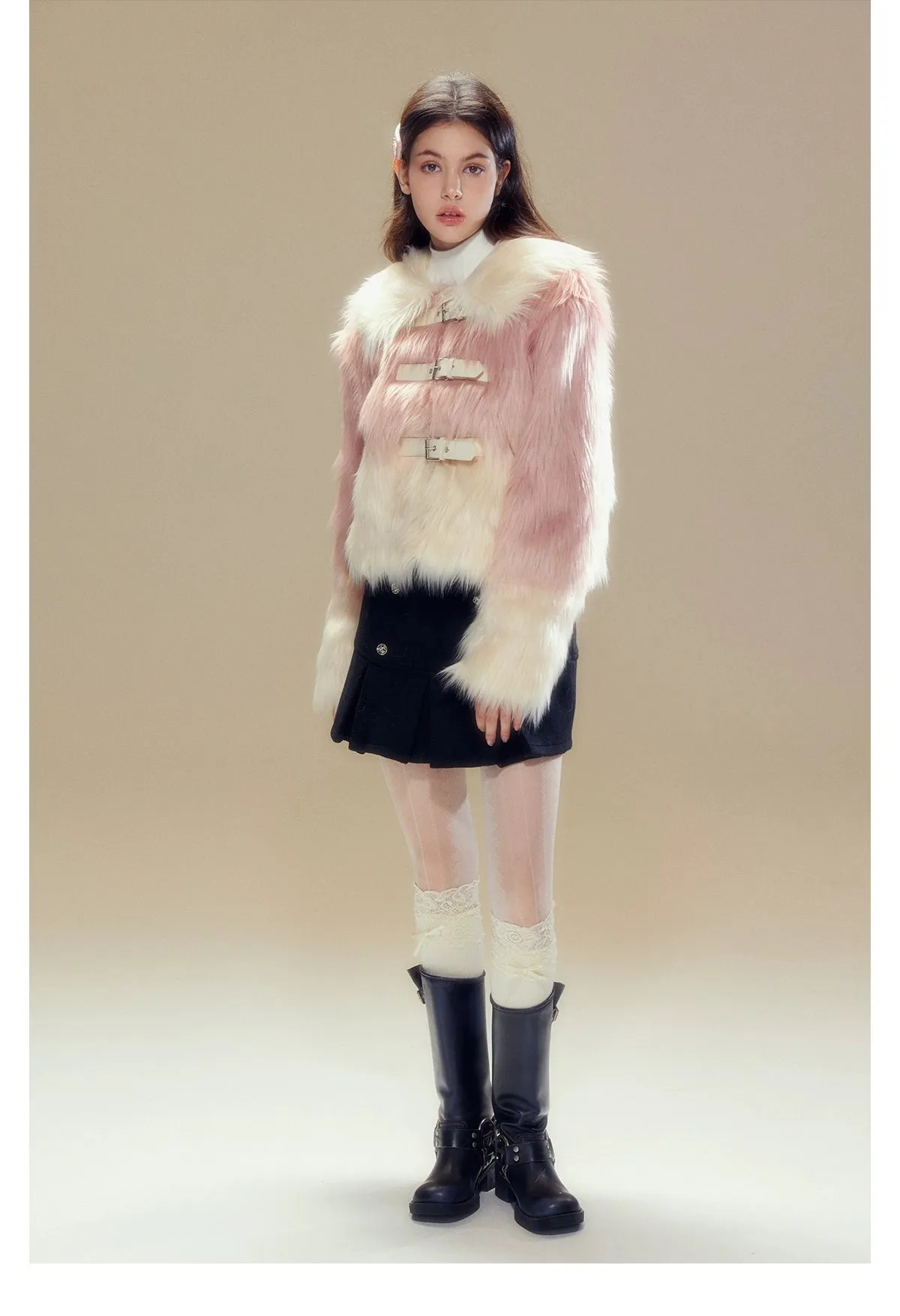 Pink Gradient Button Shearling Jacket