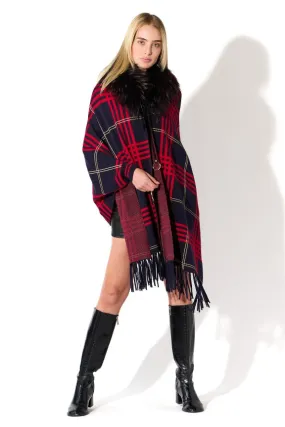 Plaid Cape with Fur Collar