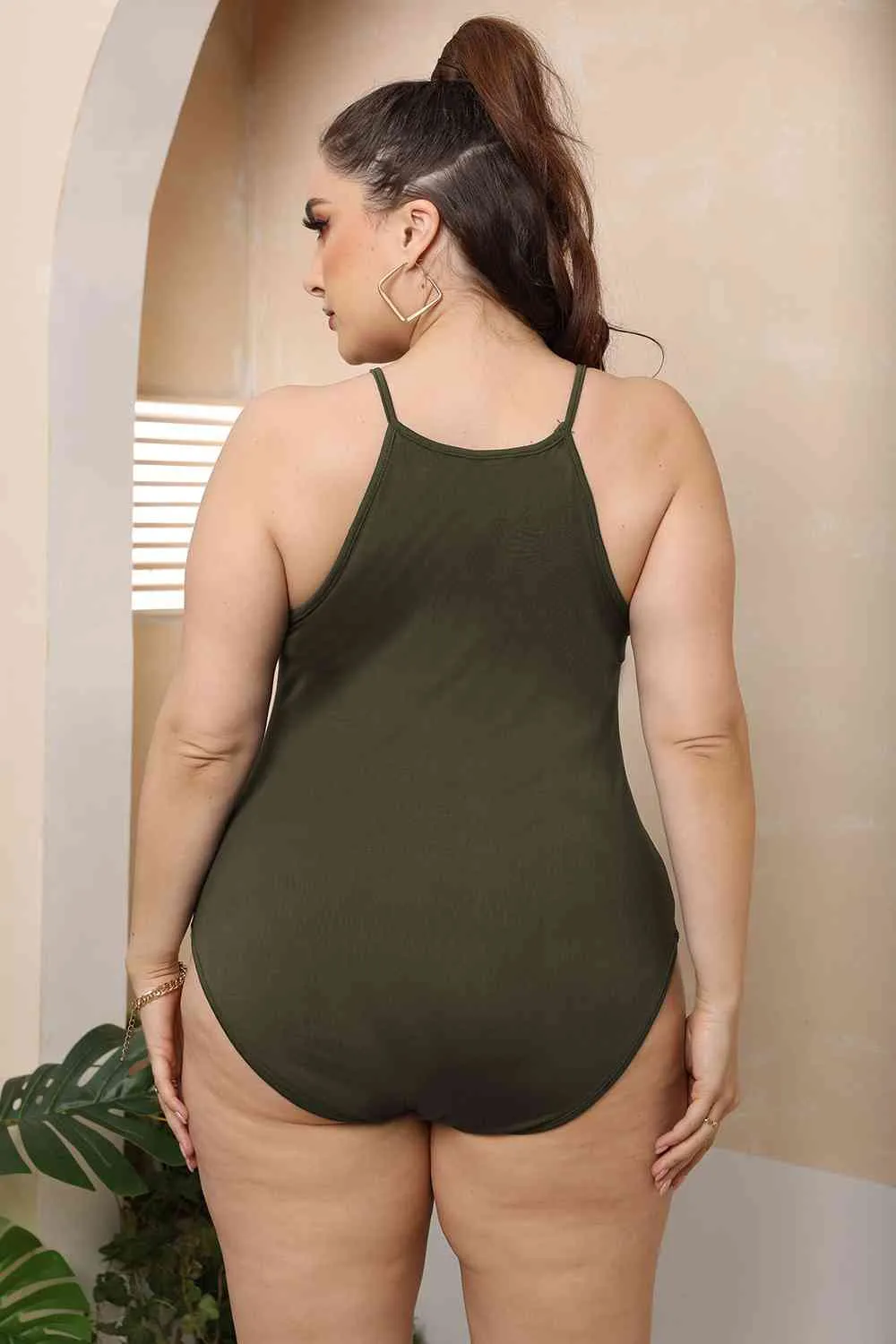 Plus Size Halter Neck Spaghetti Strap Bodysuit