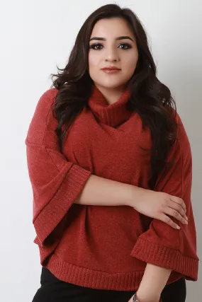 Plus Size Turtleneck Poncho Cape Top