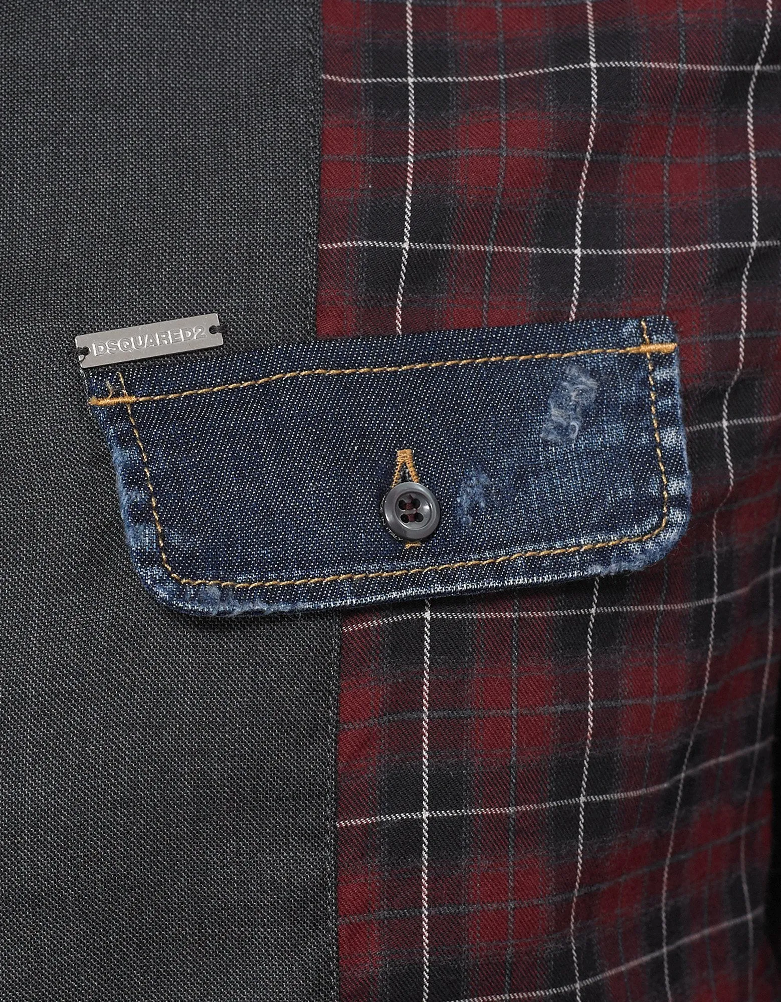 Red Check Shirt with Denim Trim