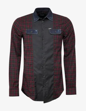 Red Check Shirt with Denim Trim