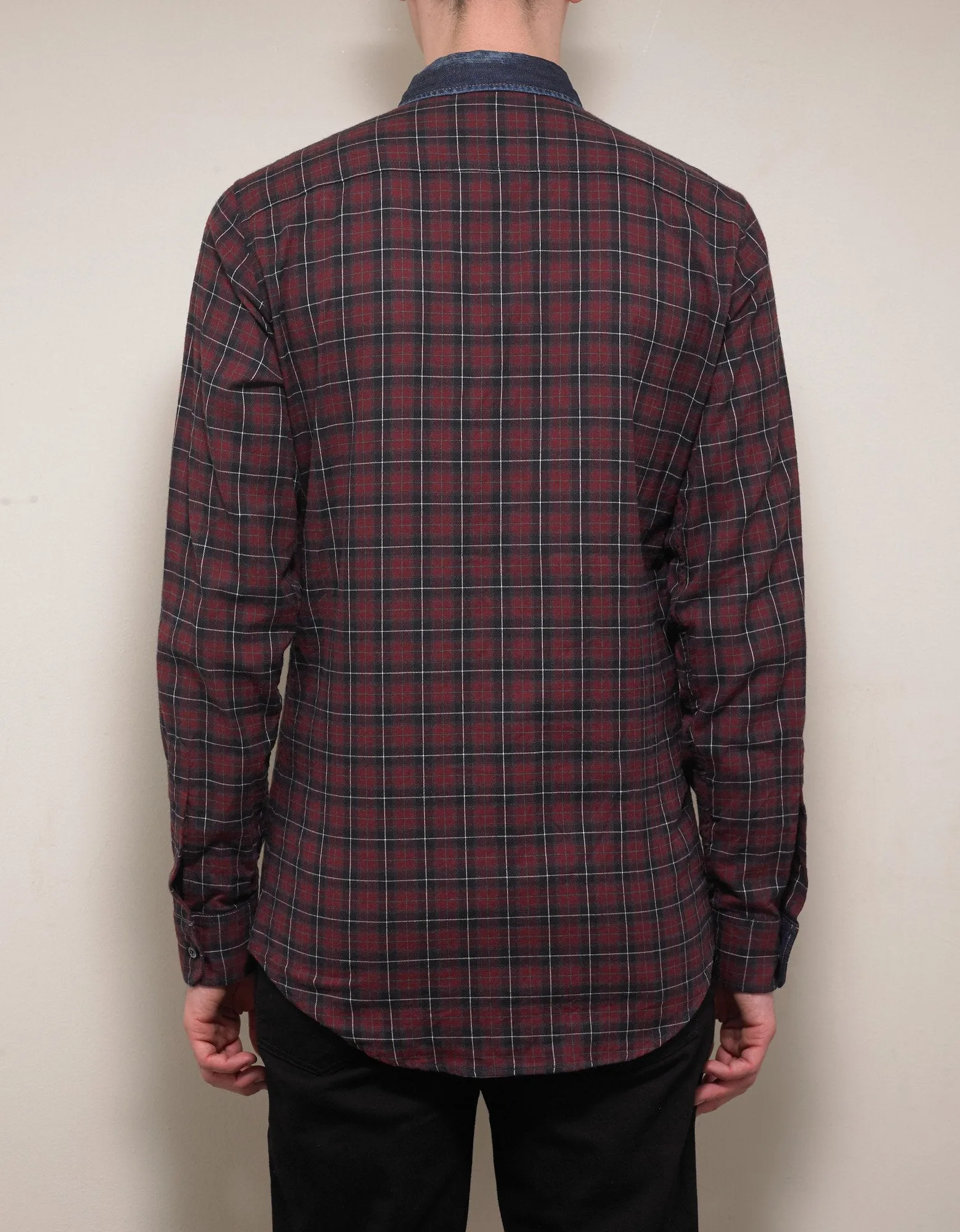 Red Check Shirt with Denim Trim