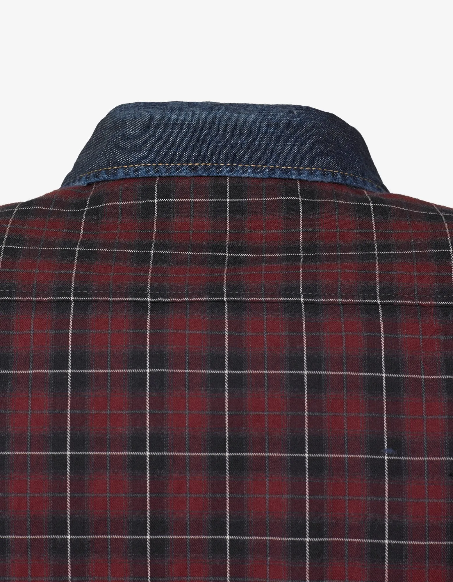 Red Check Shirt with Denim Trim