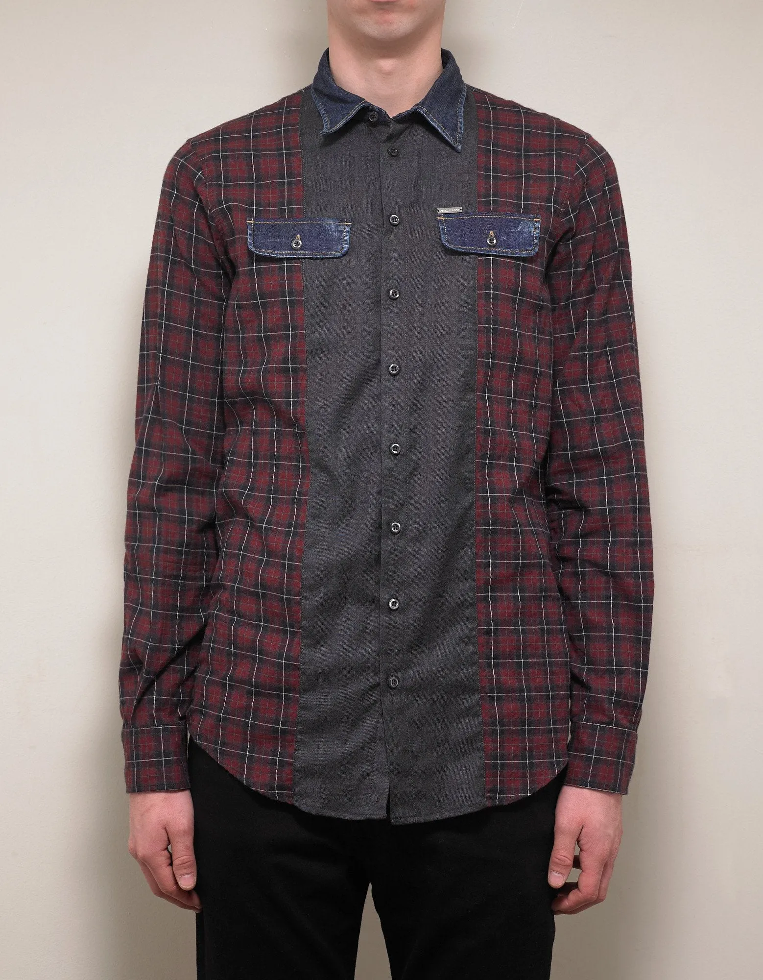 Red Check Shirt with Denim Trim