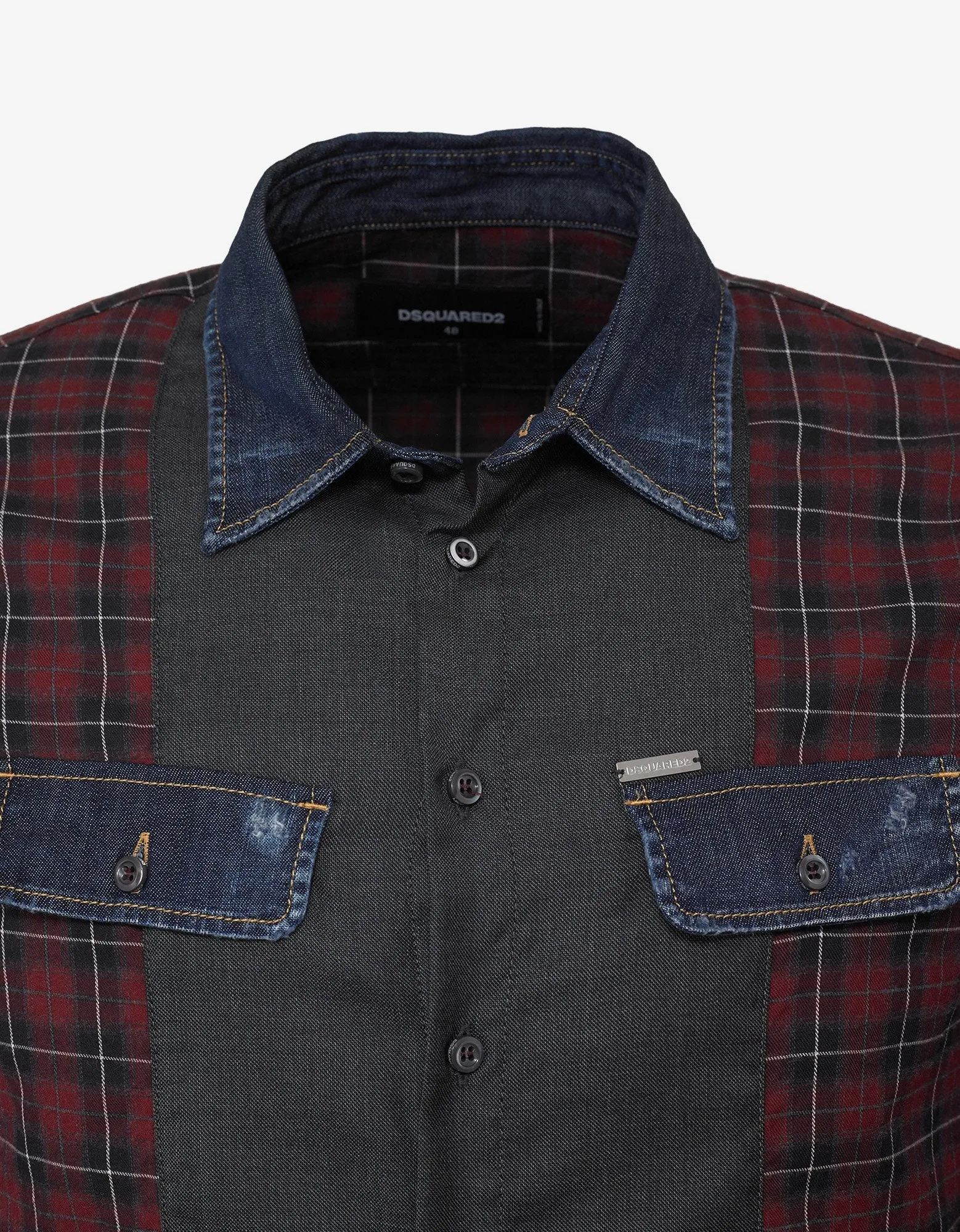 Red Check Shirt with Denim Trim