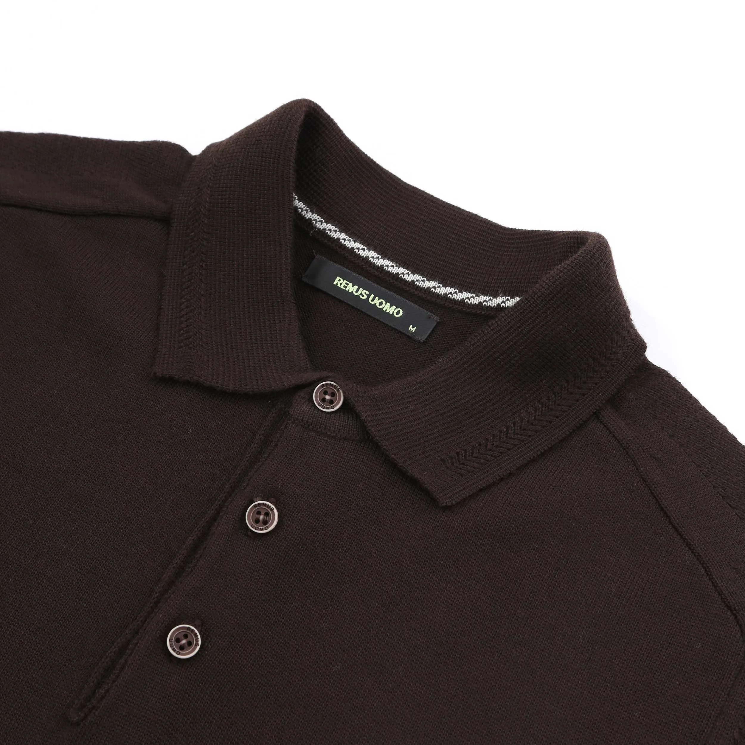 Remus Uomo 3 Button Knitted Polo Shirt in Brown