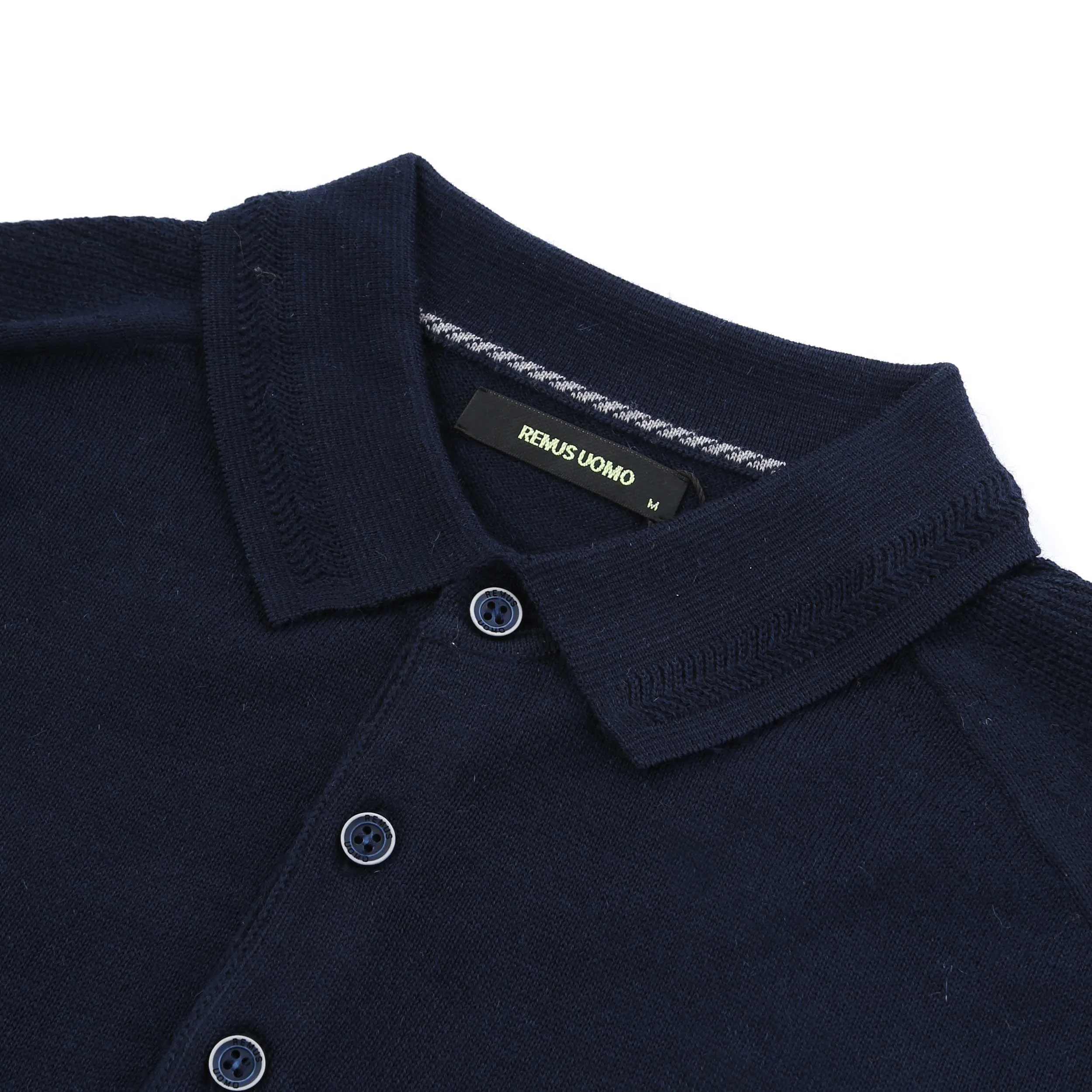 Remus Uomo 3 Button Knitted Polo Shirt in Navy