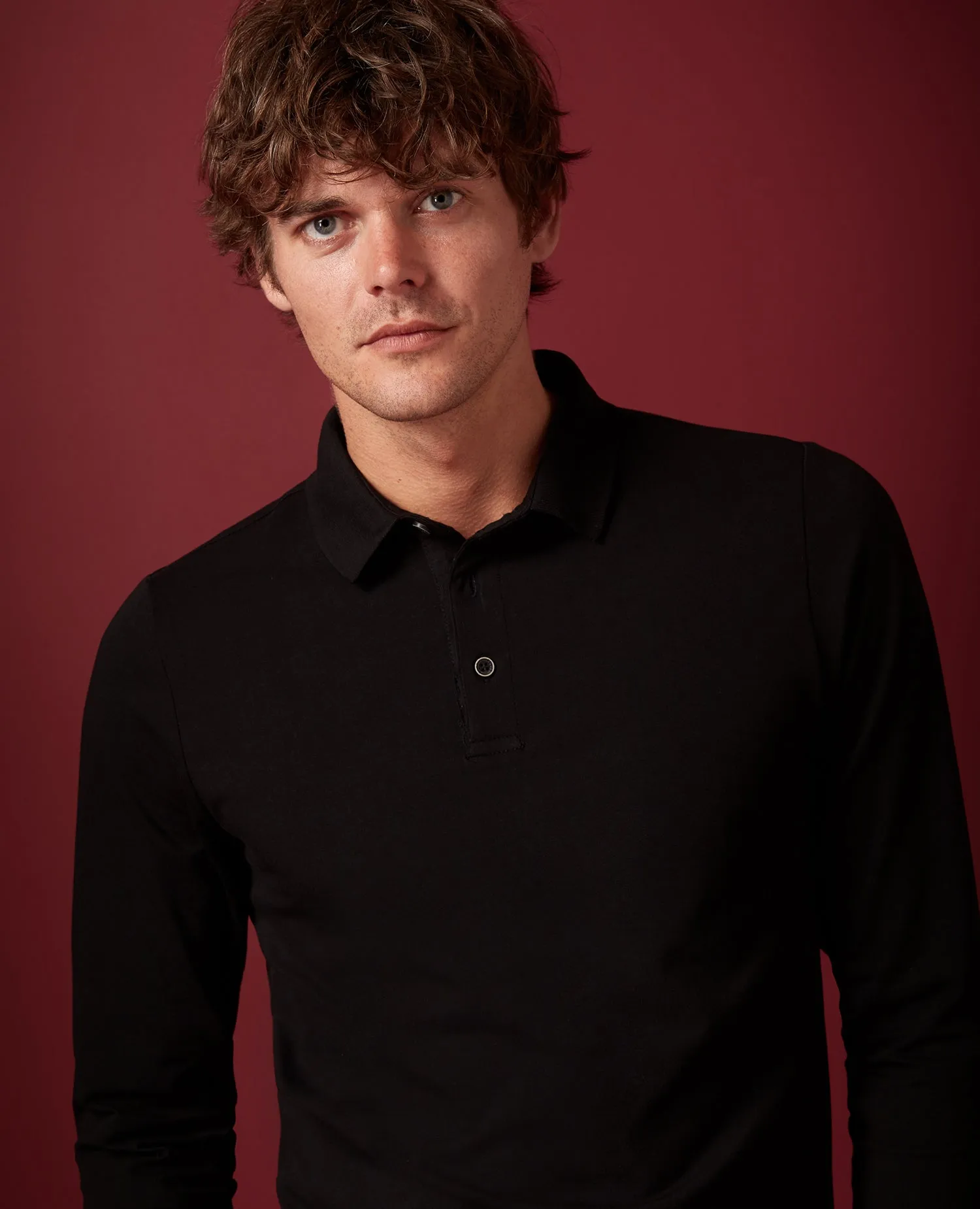 REMUS UOMO® Long Sleeve Cotton Stretch Polo Shirt/Black - New AW21