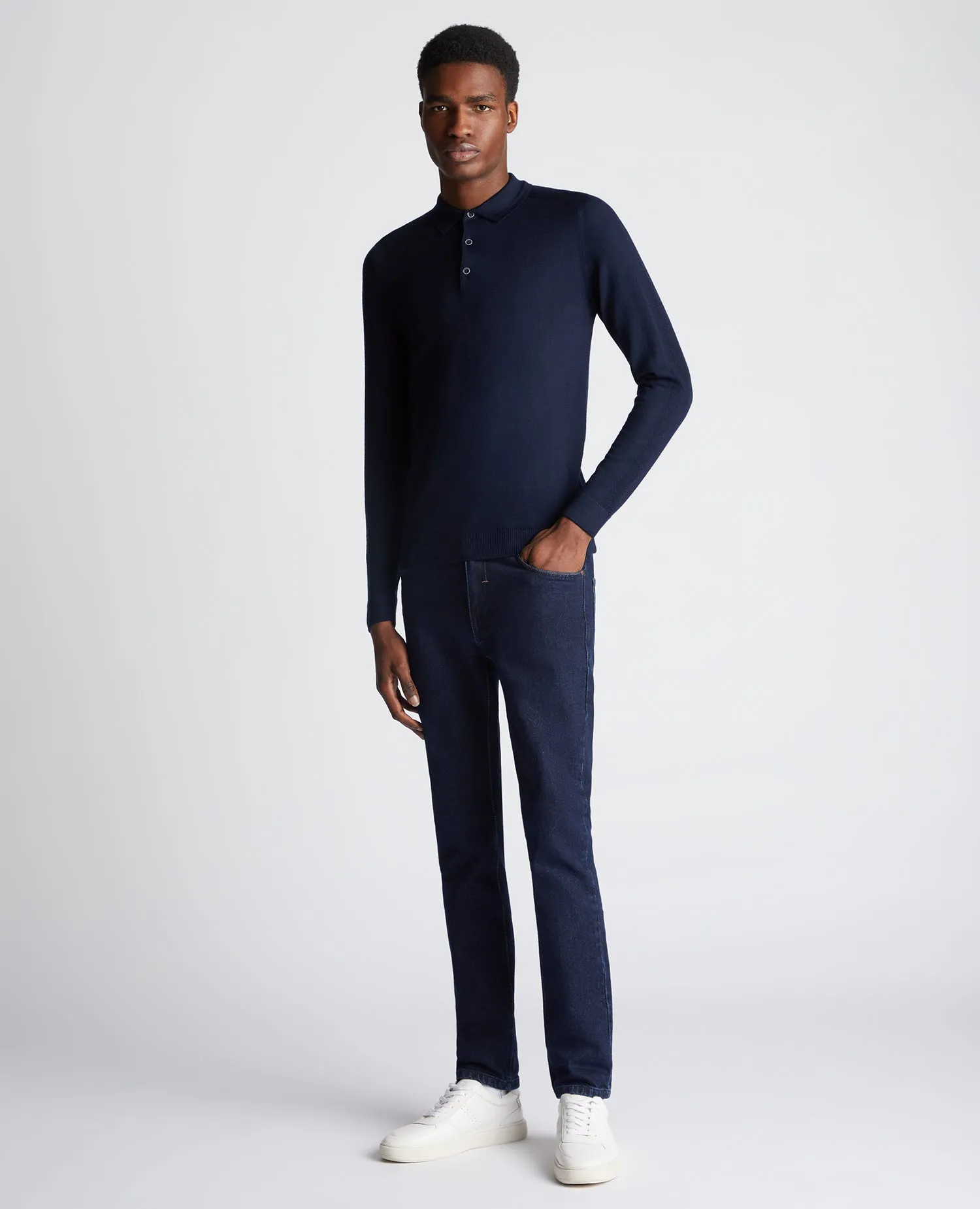 REMUS UOMO® Long Sleeve Knitted Polo Shirt/Navy - Winter 23/24 Version