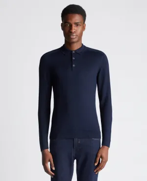 REMUS UOMO® Long Sleeve Knitted Polo Shirt/Navy - Winter 23/24 Version