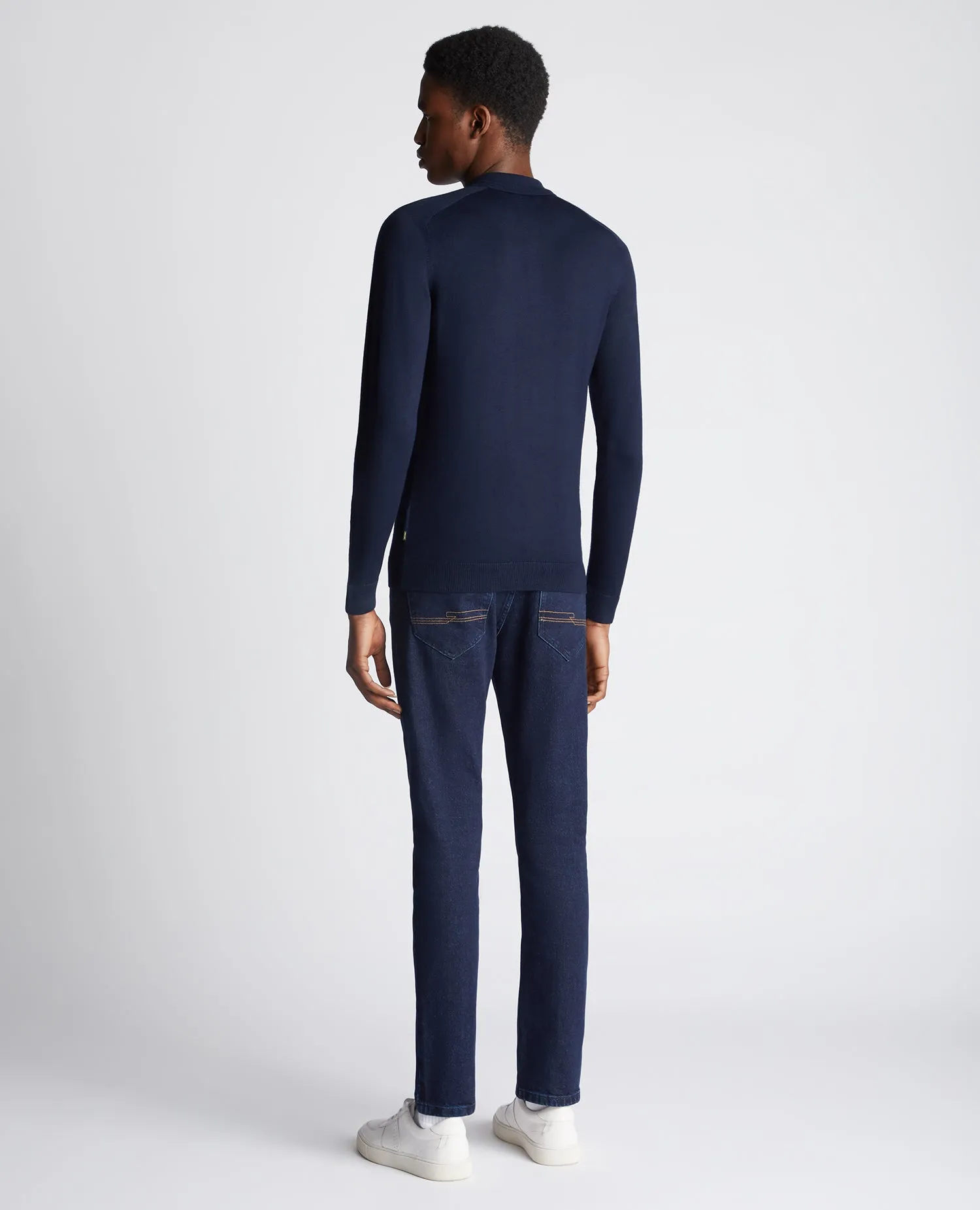 REMUS UOMO® Long Sleeve Knitted Polo Shirt/Navy - Winter 23/24 Version