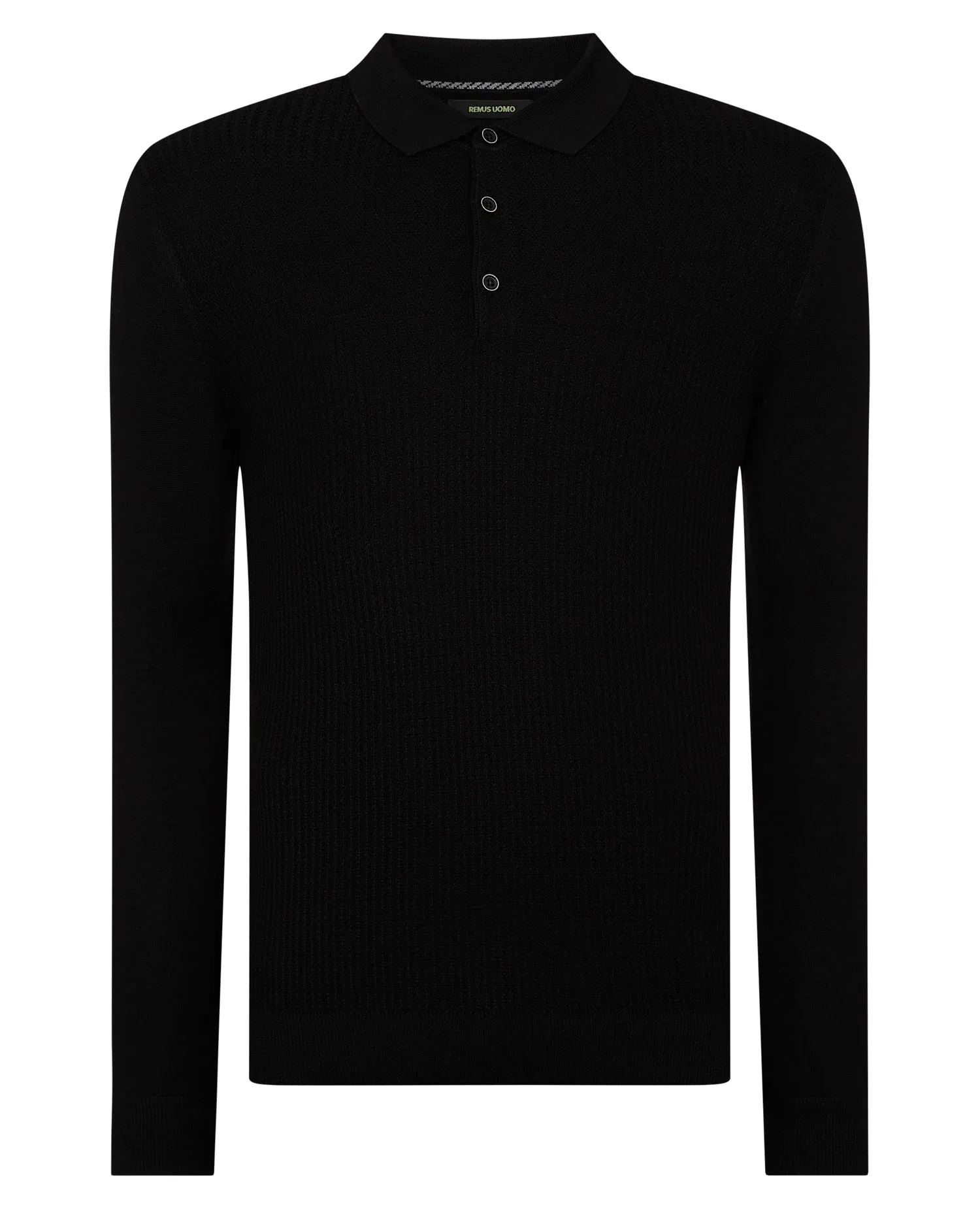 REMUS UOMO® Long Sleeve Merino Blend Polo Shirt/Black - New AW22