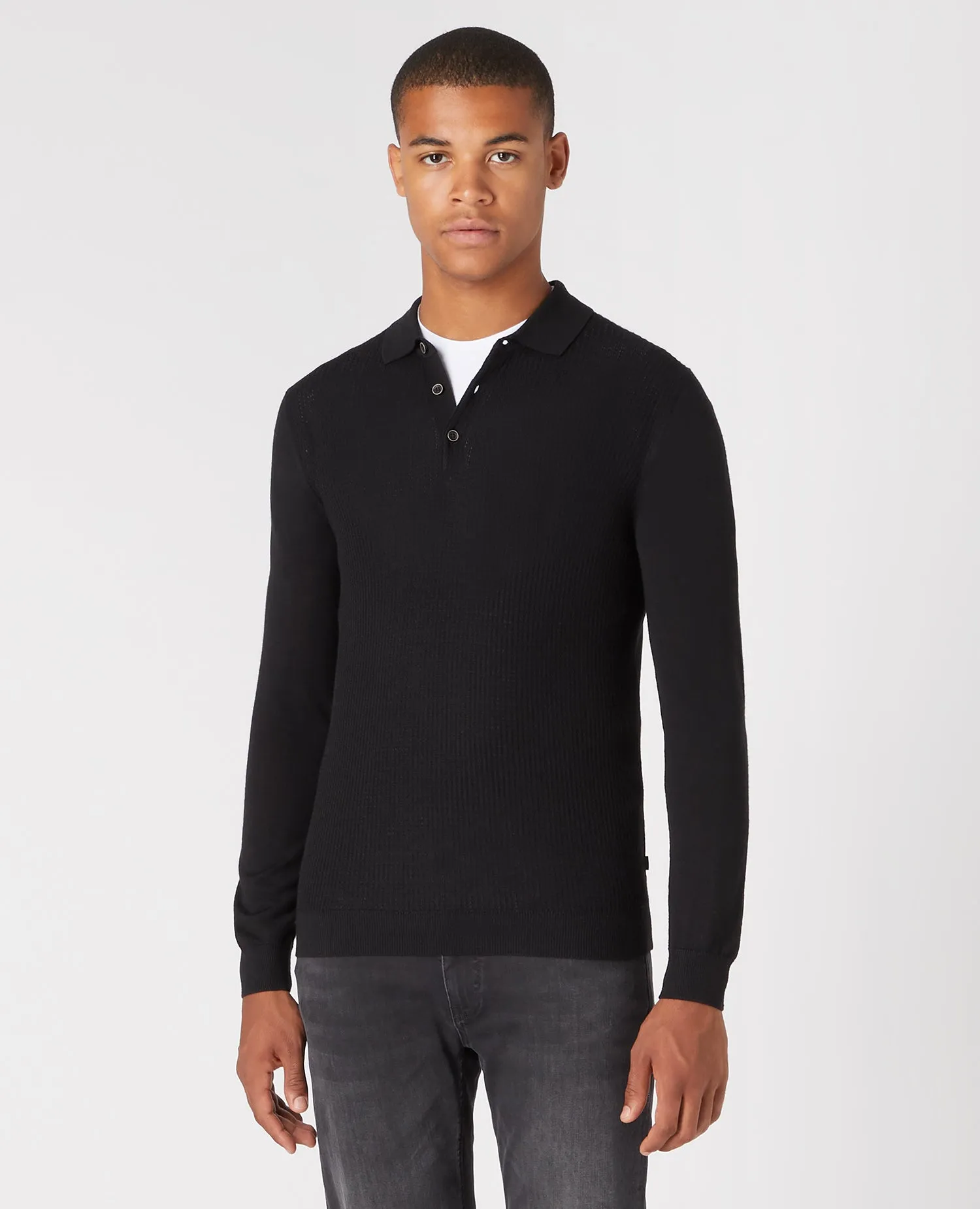 REMUS UOMO® Long Sleeve Merino Blend Polo Shirt/Black - New AW22